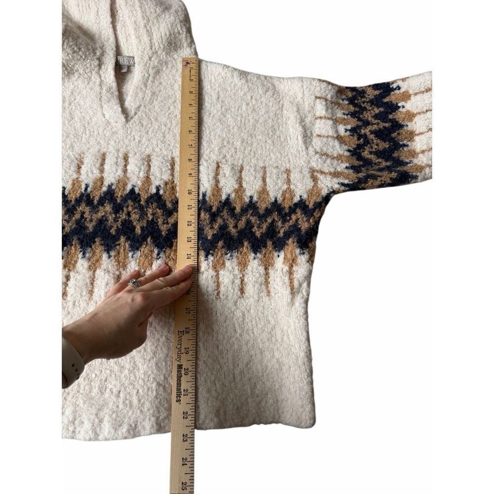 J Crew Sweater Fair Isle Johnny-Collar Boucle Yarn Wool Blend Cream Tan Large - Picture 6 of 10